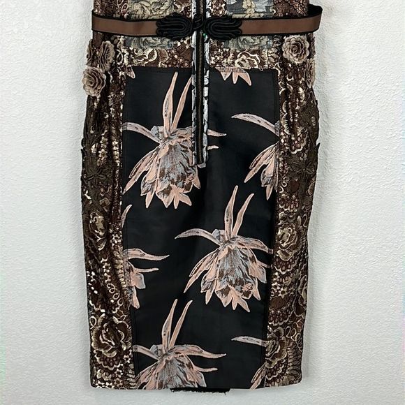 Host Pick❣️Beguile by Byron Lars Size 2 Black/Tan Pieced Brocade LBD - Picture 9 of 15